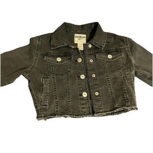 OshKosh B'gosh Girls black Wash Denim Jacket Snap Front Classic Size 4/4A